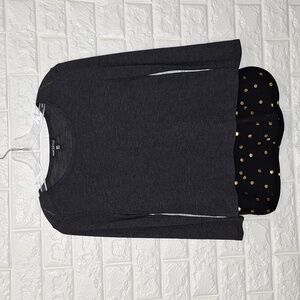 J. CREW Mercantile Grey Layered Top with Gold Polka Dots